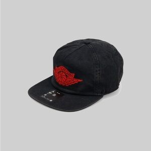 Jordan Black Hat with Red Winged Logo